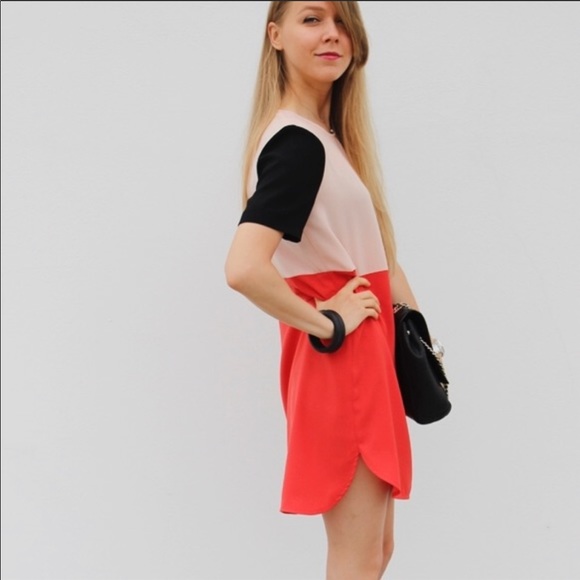 Zara red color block shift dress - Picture 2 of 8